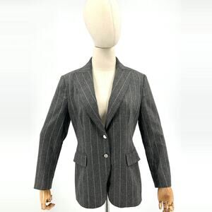 Hilfiger Gray Silver Metallic Pinstripe Wool Blend Two Button Blazer